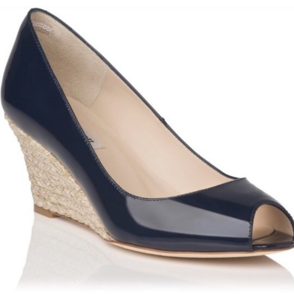 L. K. Bennett Edee Patent Leather Peep Toe Wedge